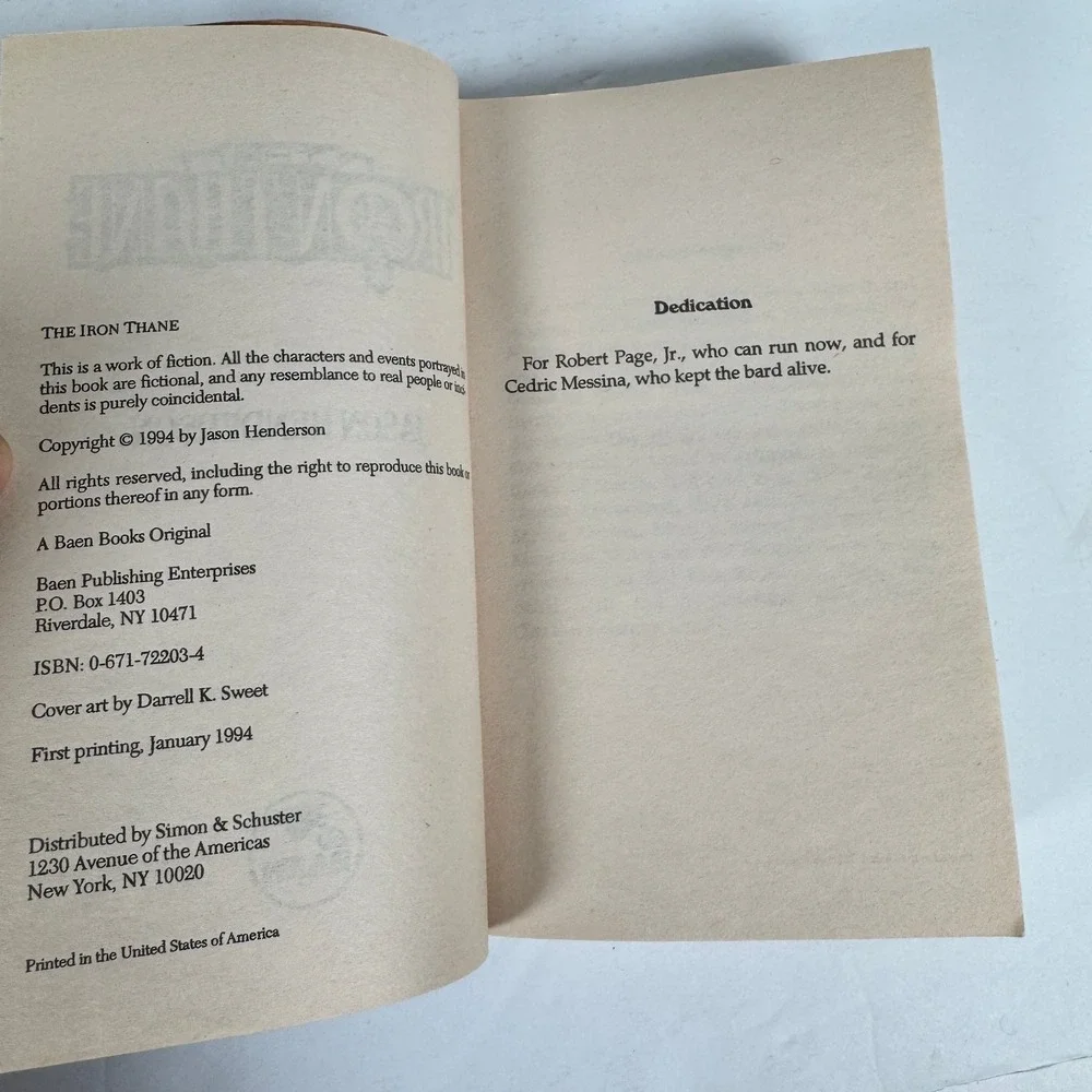 The Iron Thane Jason Henderson‎ 1994 First Printing Fantasy Baen Books Paperback